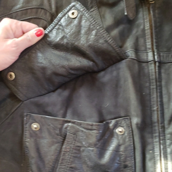 Men's Black Military Style Leather Jacket - Picture 7 of 13